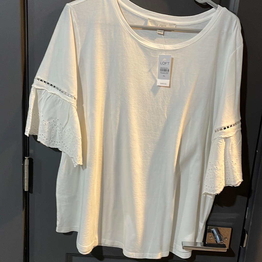 Loft white tee with butterfly sleeves nwt